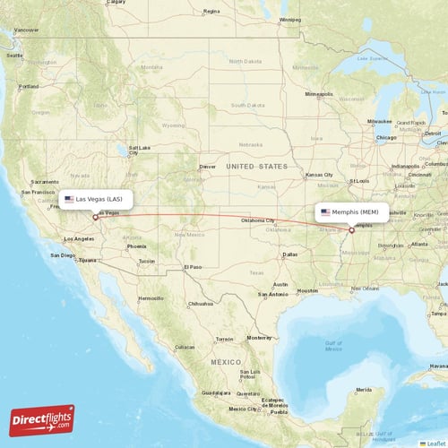 Las Vegas - Memphis direct flight map
