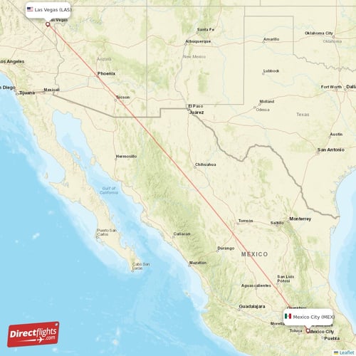 Las Vegas - Mexico City direct flight map
