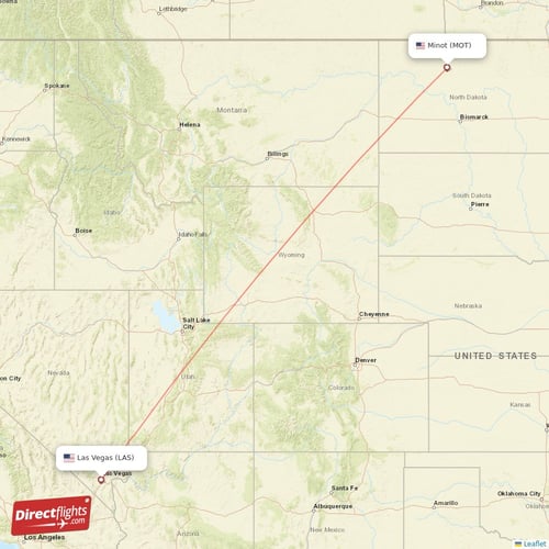 Las Vegas - Minot direct flight map