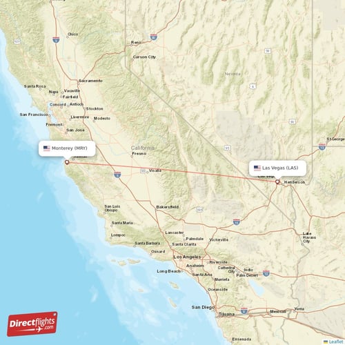 Las Vegas - Monterey direct flight map