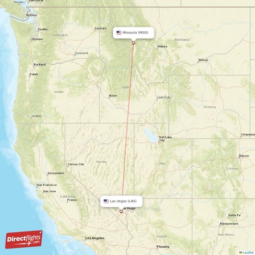 Las Vegas - Missoula direct flight map