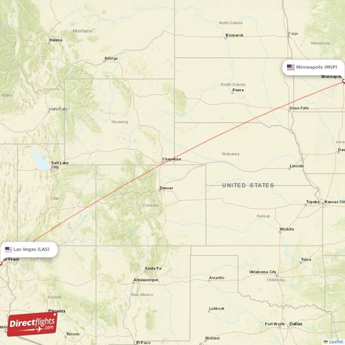 Las Vegas - Minneapolis direct flight map