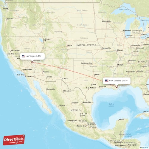 Las Vegas - New Orleans direct flight map