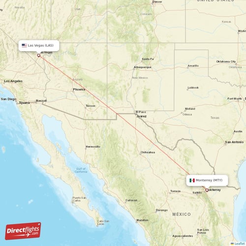 Las Vegas - Monterrey direct flight map