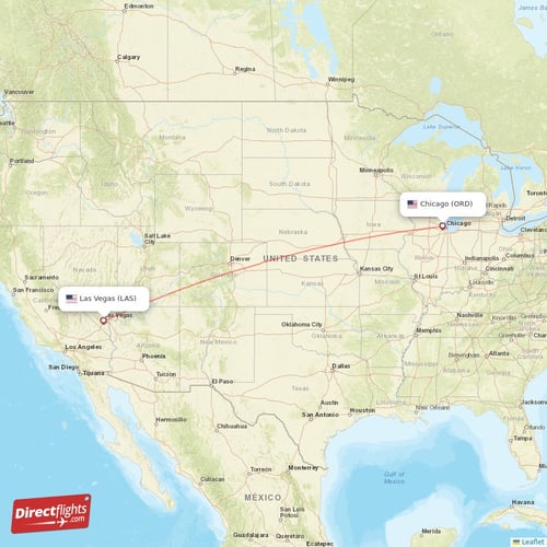 Las Vegas - Chicago direct flight map