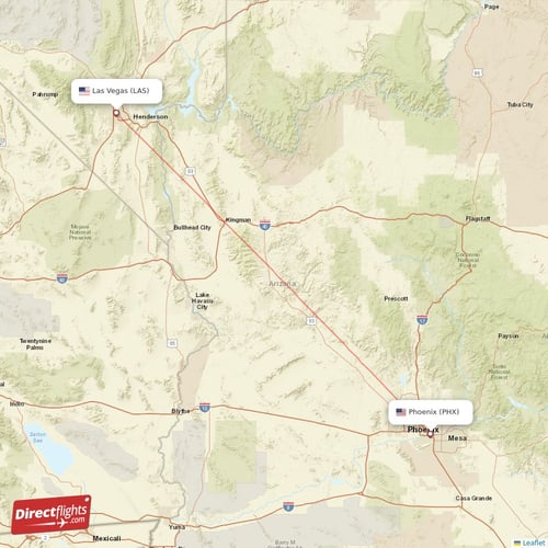 Las Vegas - Phoenix direct flight map