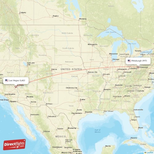 Las Vegas - Pittsburgh direct flight map