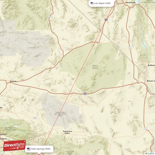 Las Vegas - Palm Springs direct flight map