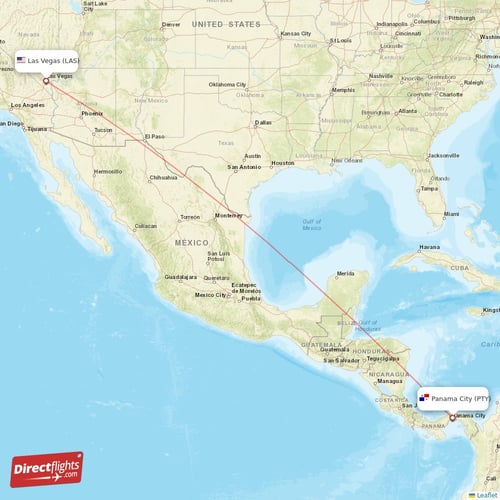 Las Vegas - Panama City direct flight map
