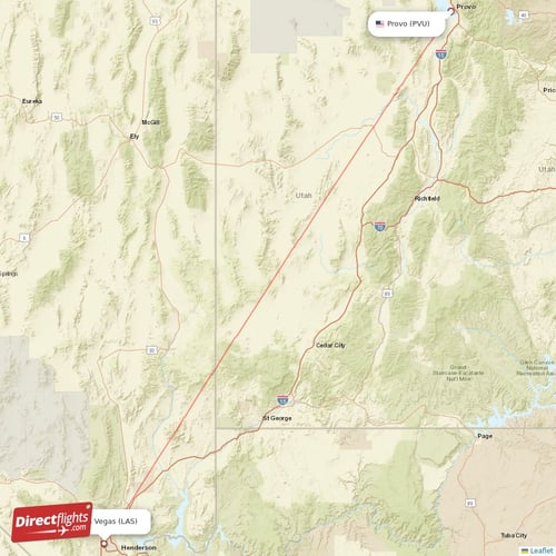 Las Vegas - Provo direct flight map
