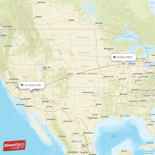 Las Vegas - Rockford direct flight map