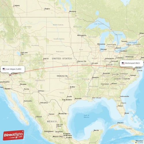 Las Vegas - Richmond direct flight map