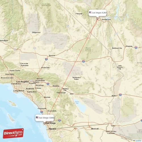 Las Vegas - San Diego direct flight map