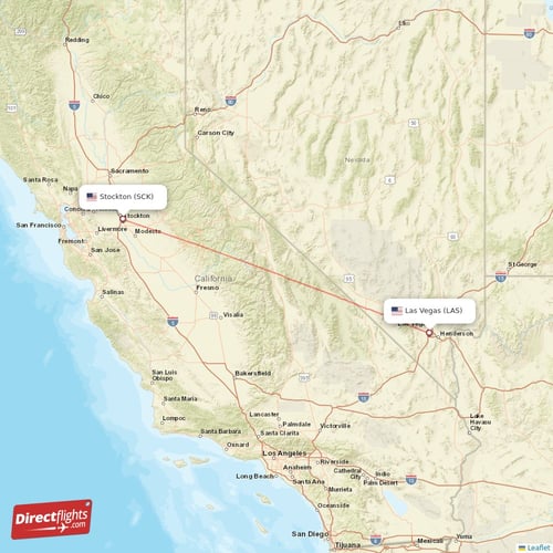 Las Vegas - Stockton direct flight map