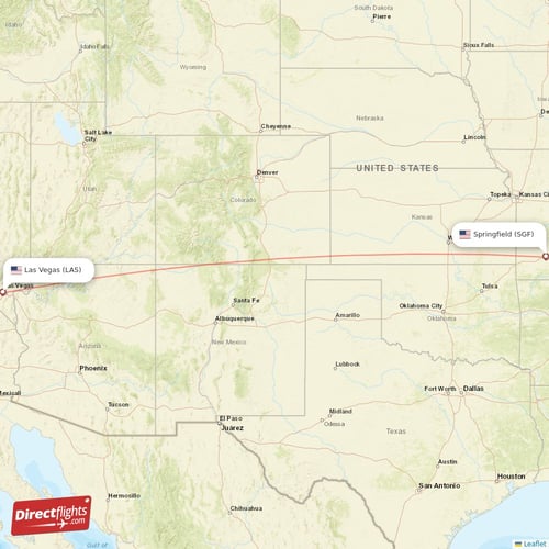 Las Vegas - Springfield direct flight map