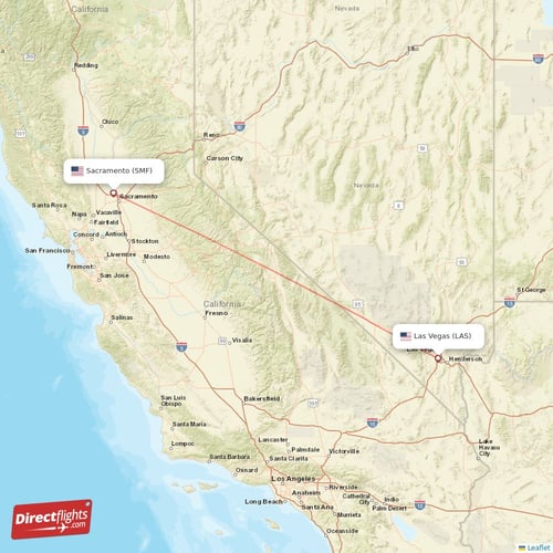 Las Vegas - Sacramento direct flight map