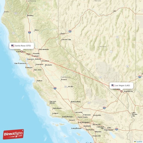 Las Vegas - Santa Rosa direct flight map