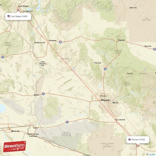 Las Vegas - Tucson direct flight map