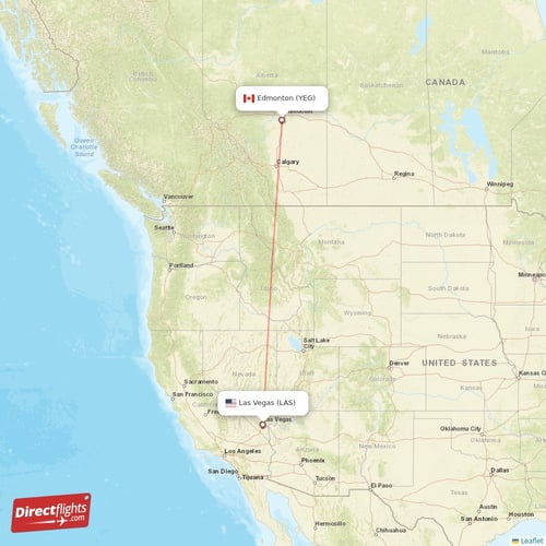 Las Vegas - Edmonton direct flight map