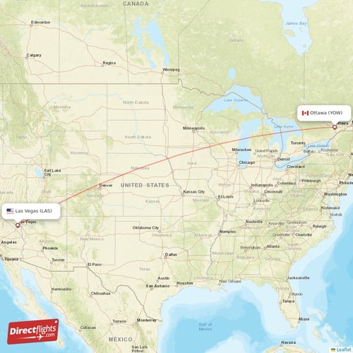 Las Vegas - Ottawa direct flight map