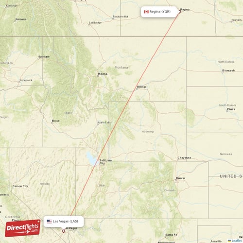 Las Vegas - Regina direct flight map