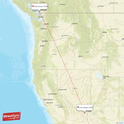 Las Vegas - Vancouver direct flight map