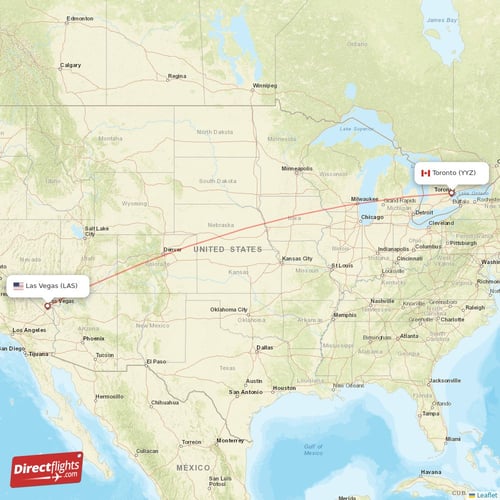 Las Vegas - Toronto direct flight map