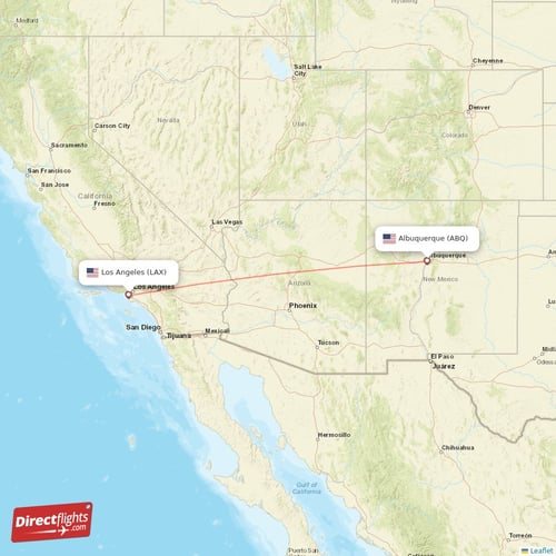 Los Angeles - Albuquerque direct flight map