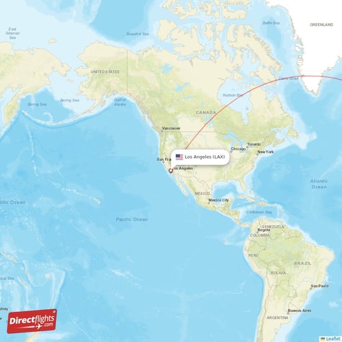 Los Angeles - Amsterdam direct flight map