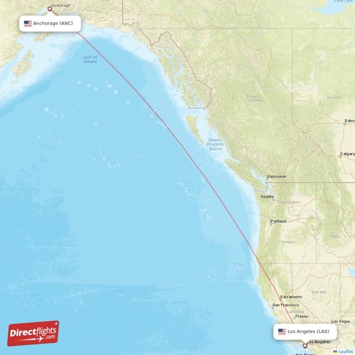 Los Angeles - Anchorage direct flight map