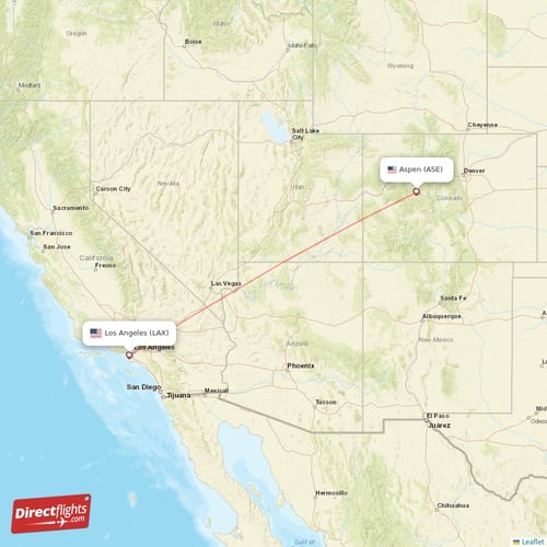 Los Angeles - Aspen direct flight map