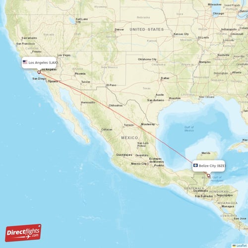 Los Angeles - Belize City direct flight map