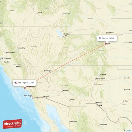 Los Angeles - Denver direct flight map
