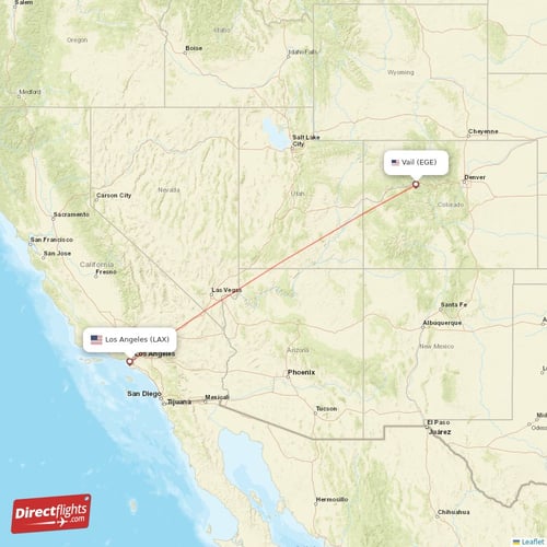 Los Angeles - Vail direct flight map