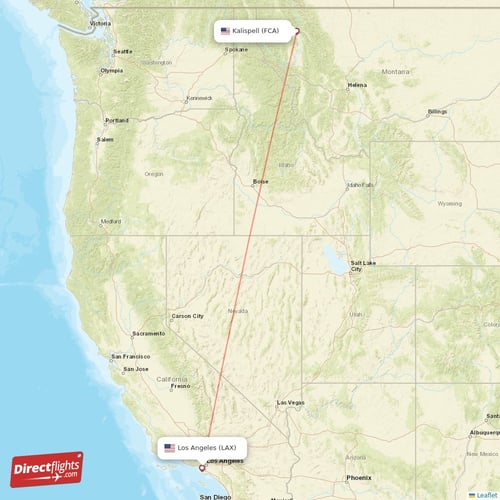 Los Angeles - Kalispell direct flight map