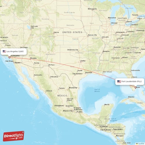 Los Angeles - Fort Lauderdale direct flight map