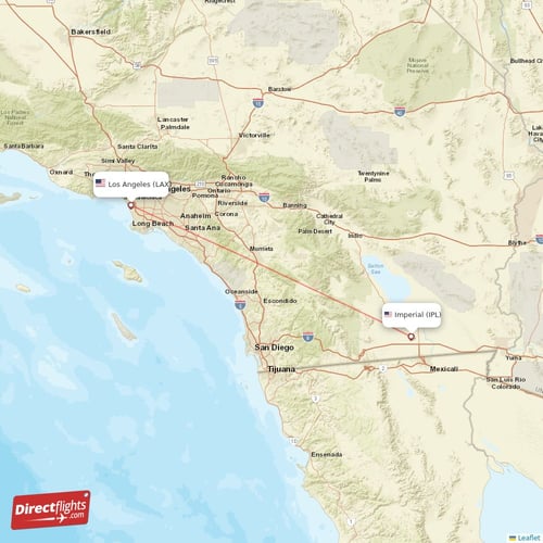 Los Angeles - Imperial direct flight map