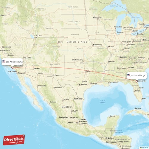 Los Angeles - Jacksonville direct flight map