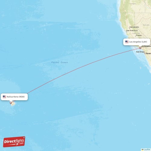 Los Angeles - Kailua-Kona direct flight map