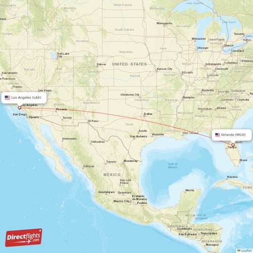 Los Angeles - Orlando direct flight map