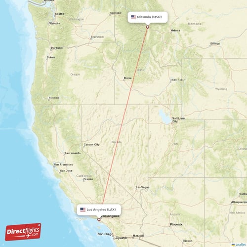 Los Angeles - Missoula direct flight map