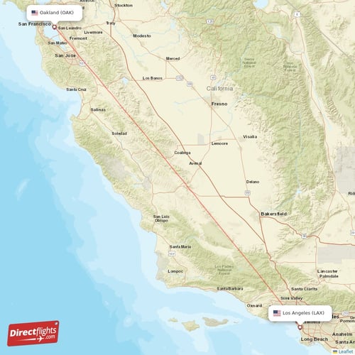 Los Angeles - Oakland direct flight map