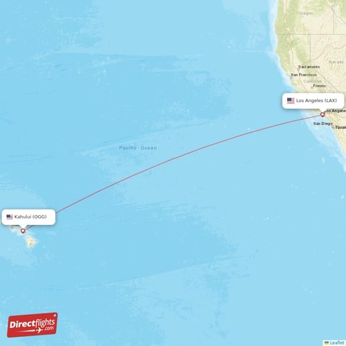 Los Angeles - Kahului direct flight map