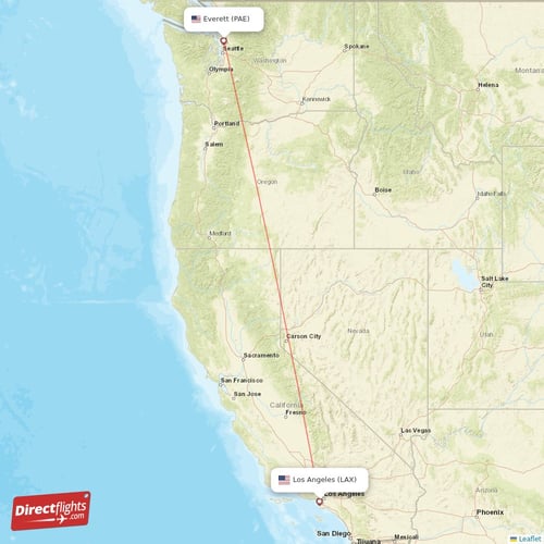 Los Angeles - Everett direct flight map