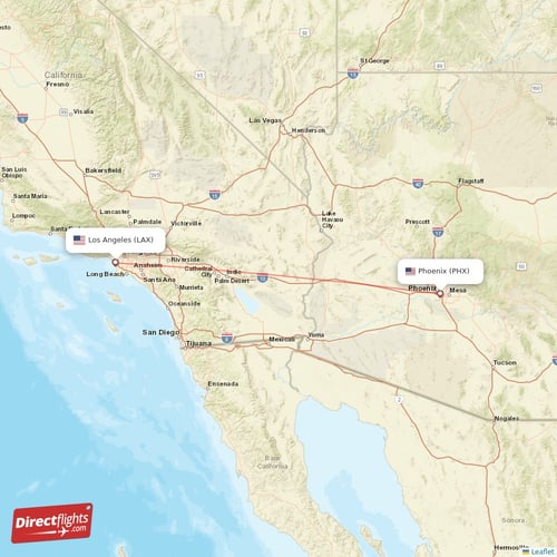 Los Angeles - Phoenix direct flight map