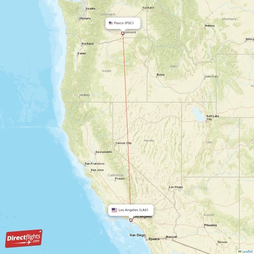 Los Angeles - Pasco direct flight map
