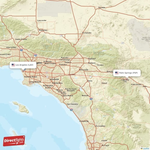 Los Angeles - Palm Springs direct flight map