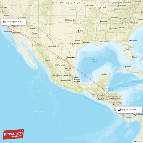 Los Angeles - Panama City direct flight map