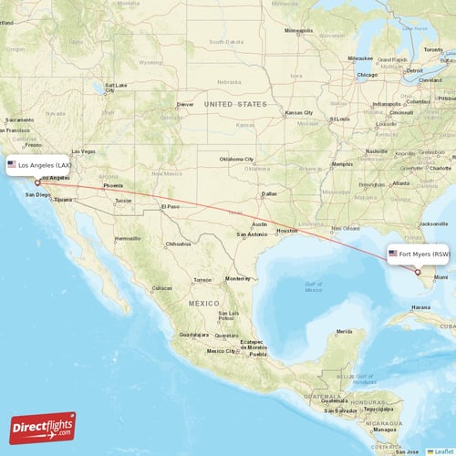Los Angeles - Fort Myers direct flight map