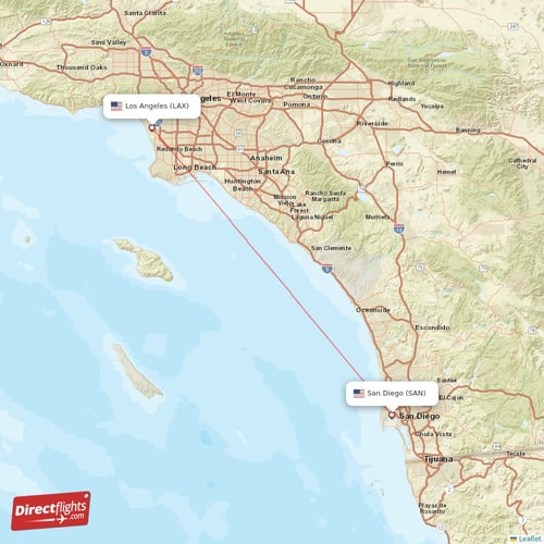 Los Angeles - San Diego direct flight map